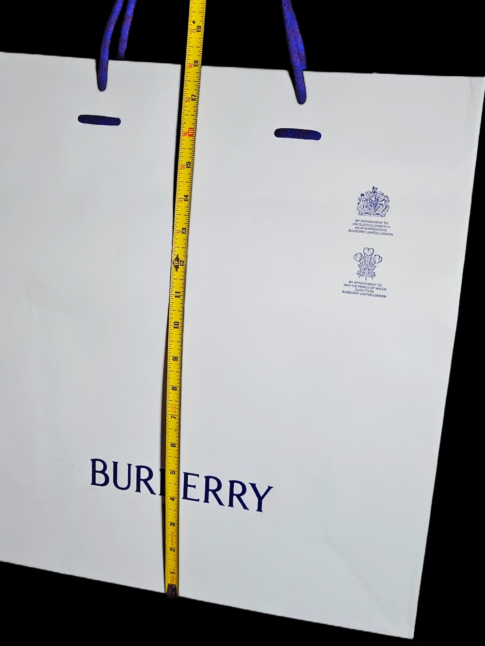 NEW Burberry XL White Blue Paper Shopping Bag 16.5" Gift Tote Handbag Storage - Picture 13 of 15